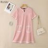 ZANZEA Women Eelgant Casual V-Neck Summer Short Sleeve Dress