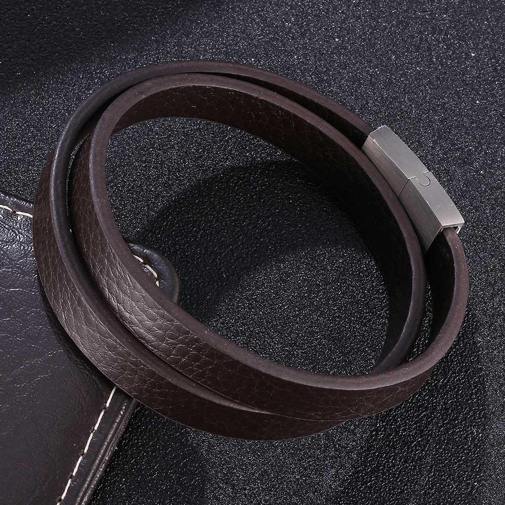 Bracciale intrecciato in pelle da uomo con acciaio inossidabile - Stile europeo e americano