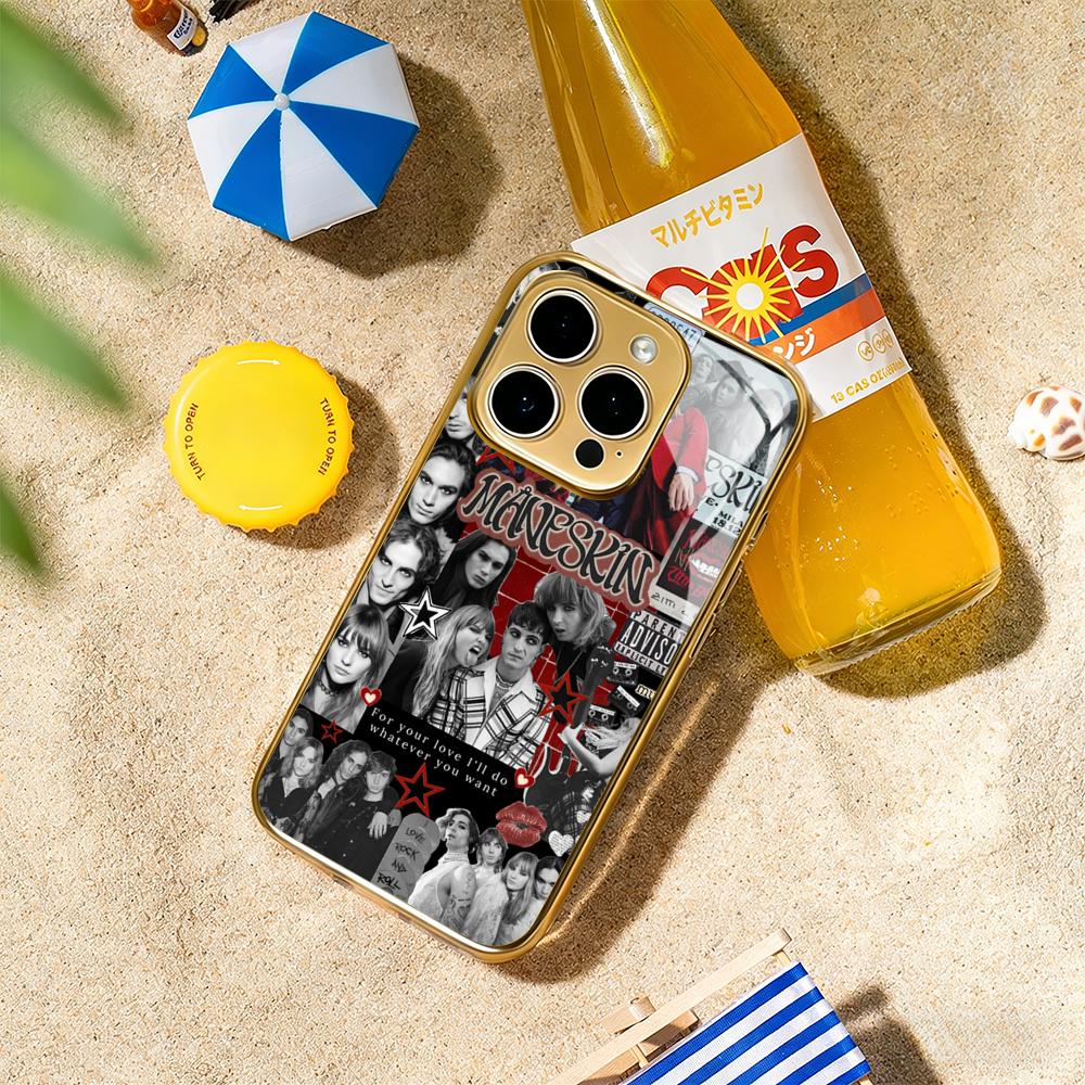 

ManeS-skinS Hip Hop Design Phone Case For iphone 17 16 15 14 13 12 11Pro Plus Max Luxury Gold-plated glass Phone Case iPhone 15