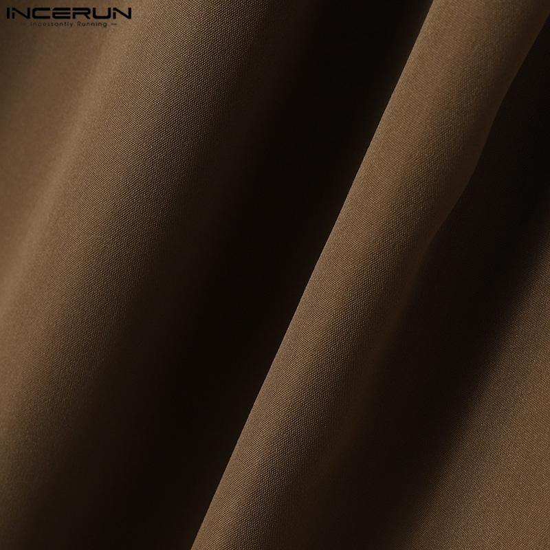 INCERUN Men Zipper Up Belted Wide Leg Trousers Casual Palazzo Pants