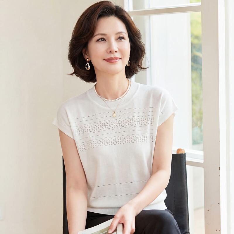 Haoyi Women s Mulberry Silk Blend Hollow Knit Summer Top L