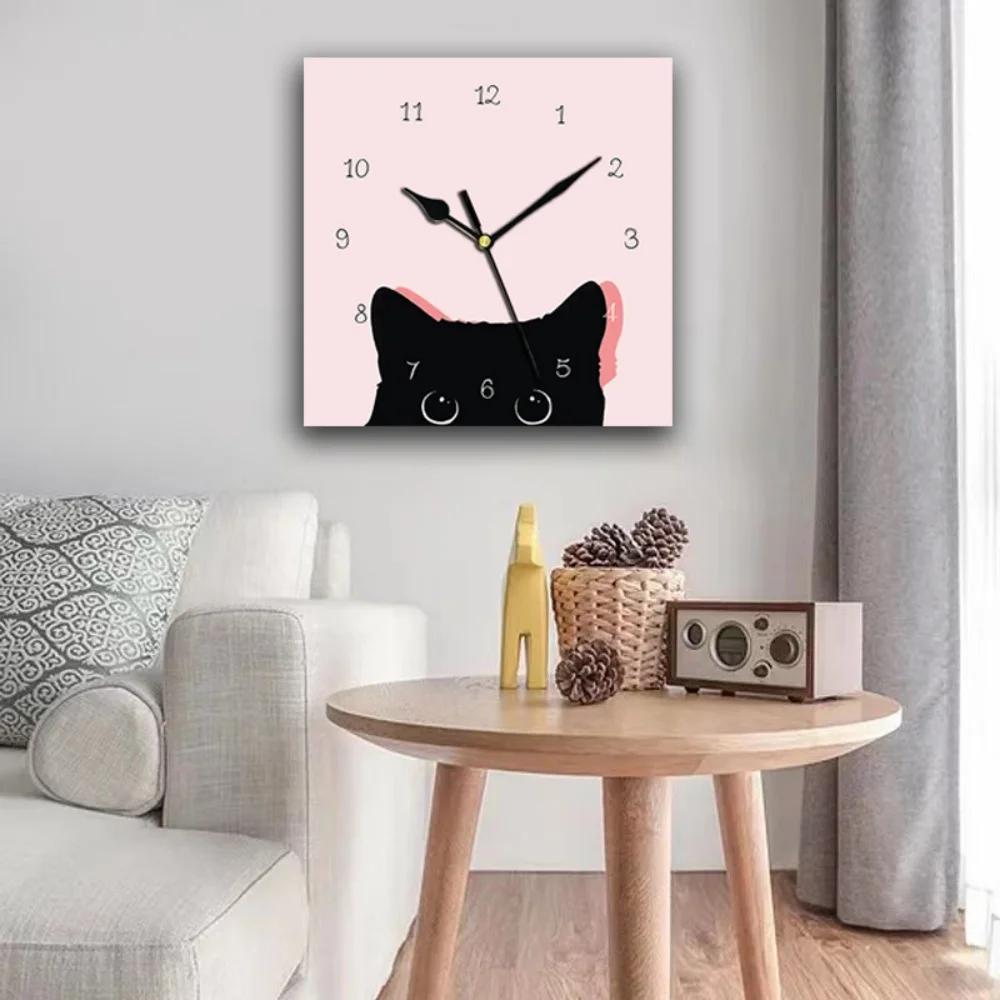 24cm Creative Nordic Clock Wall Clock Mute Does Not Tick Cat Decorated Clock for Living Room Bedroom Study Outdoor Decoration