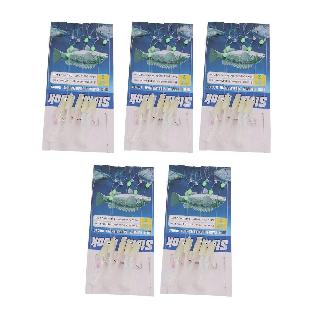 5 Set Luminous Feather Fishing Lure Bait Rigs Fish Skin Glow Fishing Lure Carbon Steel Lure String Hooks with 5 Hooks 2
