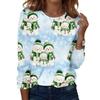 Women's Fashion Casual Long Sleeve Christmas Print Neck Top for Holiday