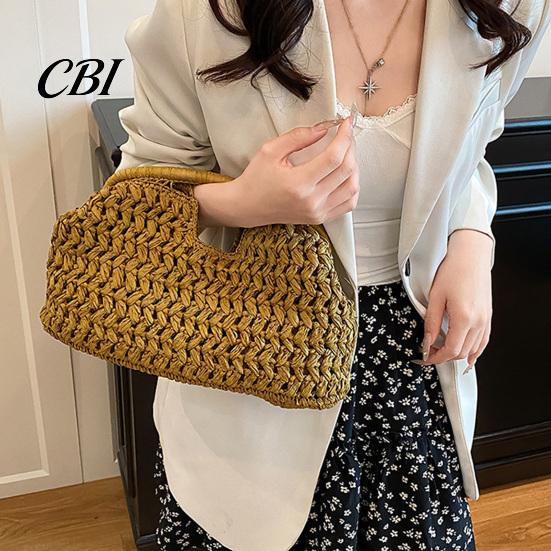 Trendy Straw Handbag Large Clutch Bag, Woven Women Handbag, Compact Everyday Top Handle Satchel Purse for Summer Beach Vacation