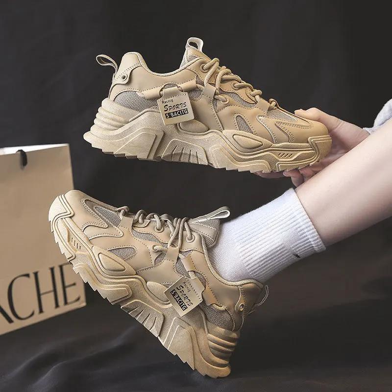 Women's Shoes Platform Autumn Leather 2023 New Versatile Black Casual Sneaker Solid Color Lace-up Vulcanize Shoes Tenis Feminino