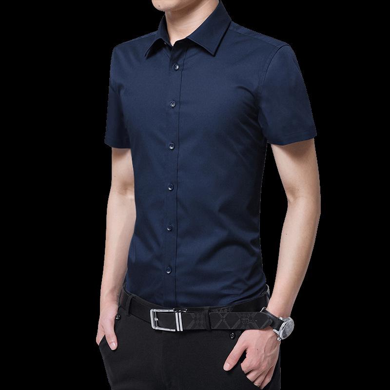 2021 Spring/Autumn Men's Iron-Free Long Sleeve Shirt - Youth Business, Solid Color, Turn-Down Collar.