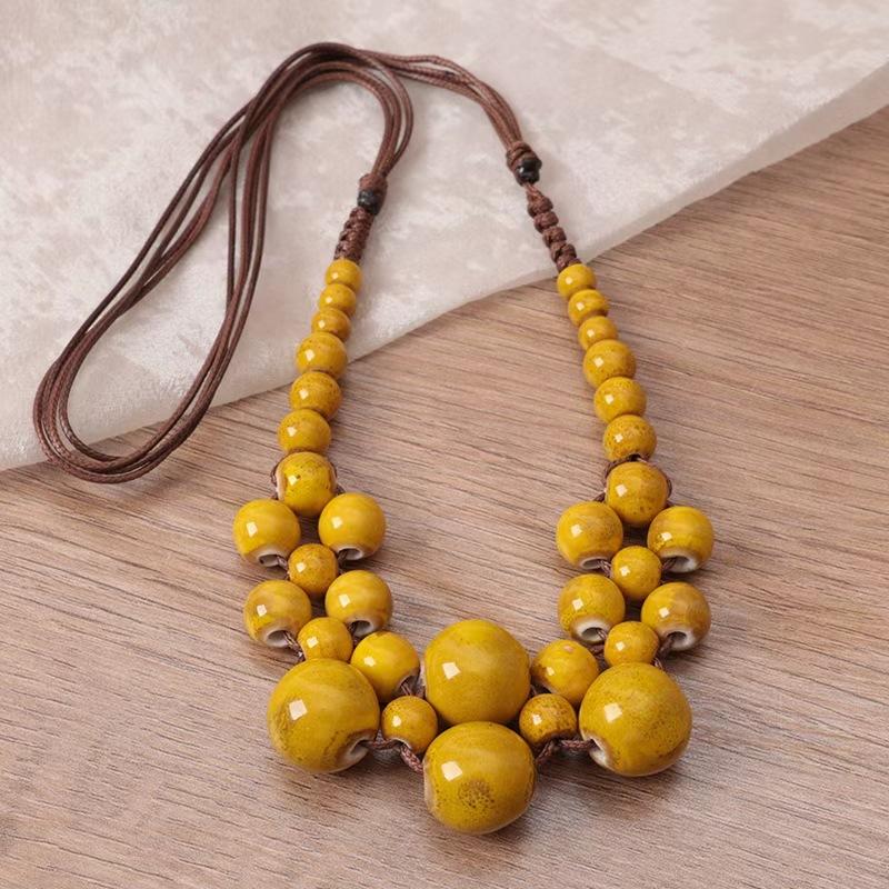 

JMXD-Fashion Ethnic Style Beaded Ceramic Bead Necklace Bohemian Necklace Gravel Color Necklace Women жовтий