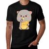 Mochi Mochi Peach Cat with Chips Long T-Shirt Work Wear Breathable Tee