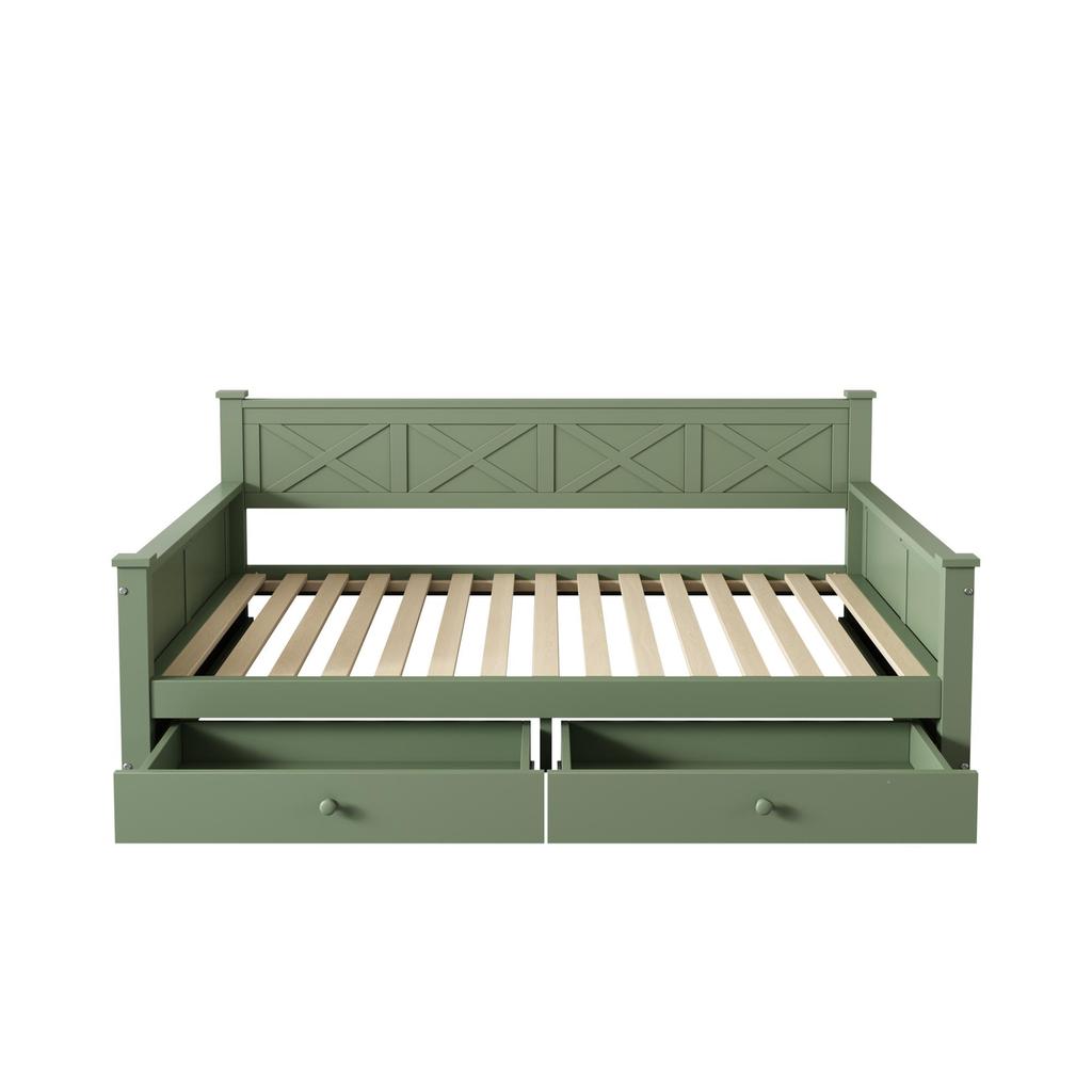 Schlafsofa Flieks 90x200 Tagesbett mit Stauraum, Funktionsbett mit 2 Schubladen, Grün