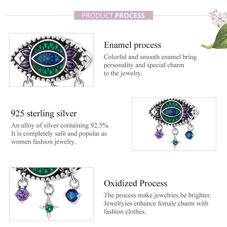 Bamoer Genuine 925 Sterling Silver Vintage Trendy Demon Eye Charm Pendant Fit for Original Bracelet & Bangle Women Fine Jewelry