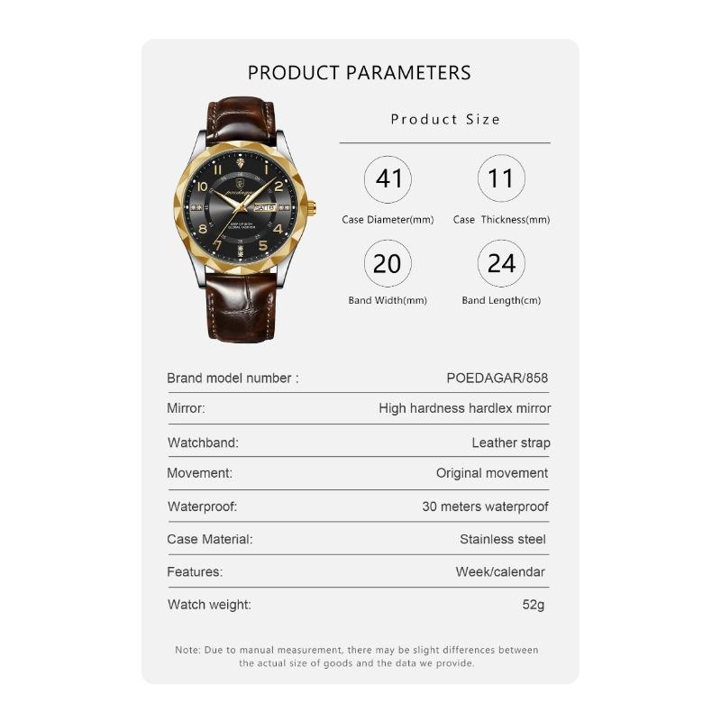 POEDAGAR Orologi di Lusso di Alta Qualità per Uomo Sportivi Quarzo Pelle Impermeabile Luminosi Data Giorno Orologio Maschile Reloj