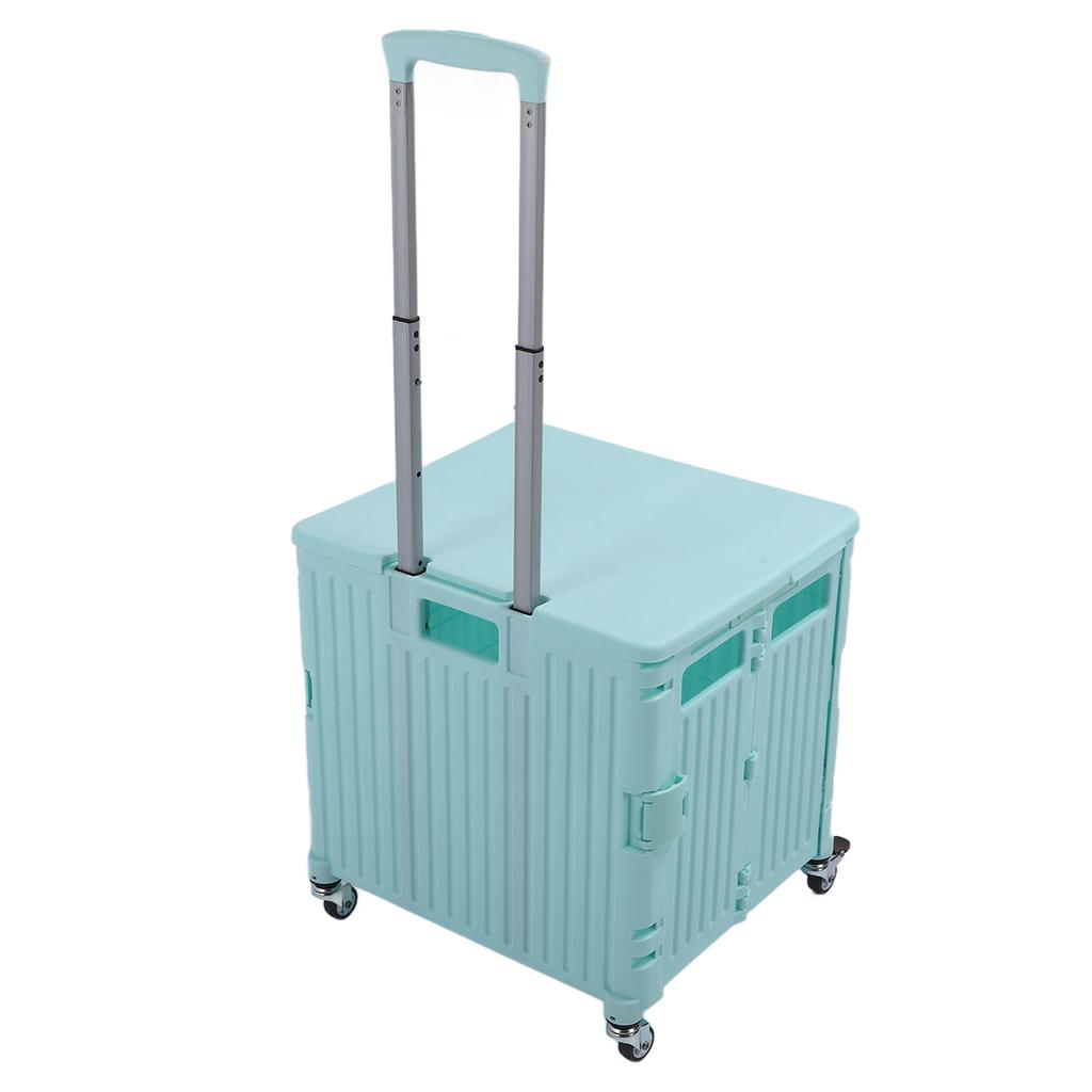 Collapsible Utility Cart Rolling Crate Swivel Casters PP Strong with Telescopic Handle Lid Storage
