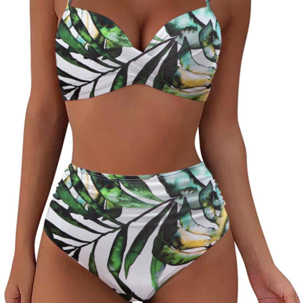 Bikini-Badeanzug mit hoher Taille für Damen, Bademode, gepolstert, Push-Up, gerüschter Badeanzug, Bikini-Set für Damen