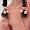 Erdbeerrosa Kugel Haargummis Kirschblüten Schleife Scrunchies für Mädchen Kawaii Pferdeschwanzhalter Flauschige Pompons Haaraccessoire