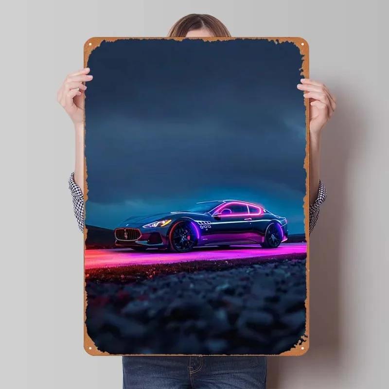 Maserati Plåtskylt Bilar Poster Dekoration för Hemdekorationer Retro Metallskylt Plakett för Garagsväggkonstdekoration Rum
