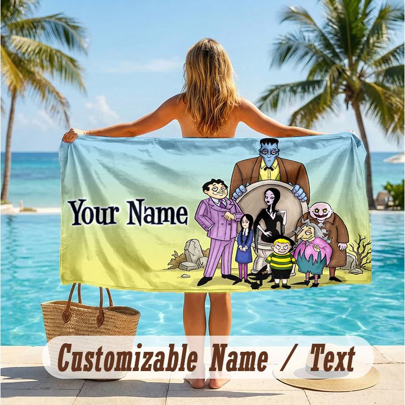 Custom Text Beach Towel, Soft Absorbent Swimming Multi-use TowelThe Addams Family