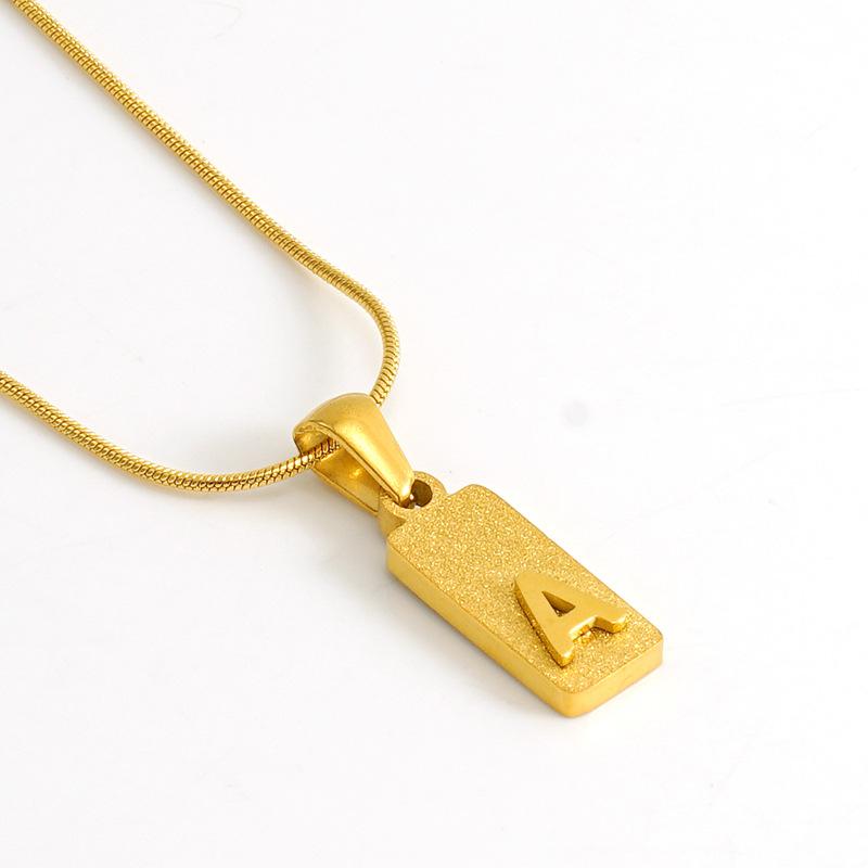 New 26 English letter pendant stainless steel pressed sand rectangular letter collarbone chain necklace female