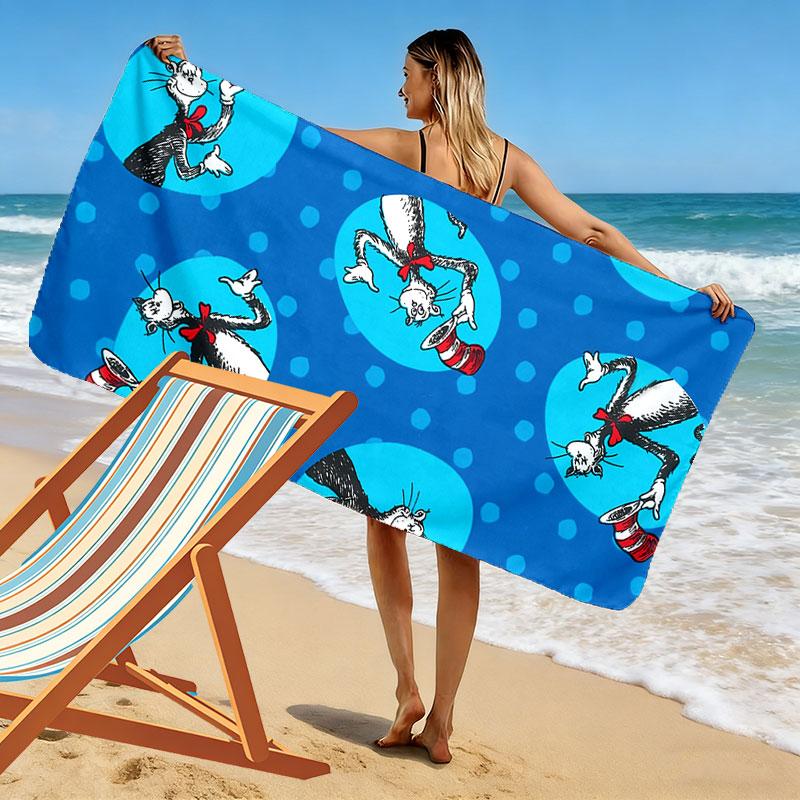 The Cat in the Hat Print Beach Towel, Large Soft Quick Dry Towel for Beach Camping Swimming