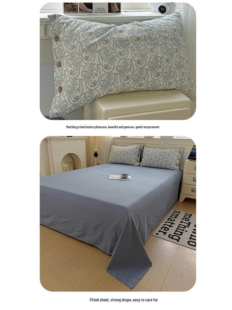 Retro Floral Linen Bedding Set: Autumn & Winter 4-Piece with Button Duvet Cover & Sheet