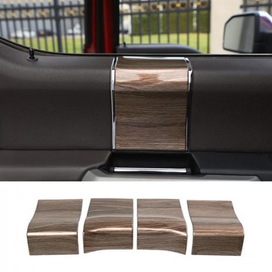 4pcs Interior Door Handle Panel Trim Cover Bezels For Ford F150 2015+ Wood Grain