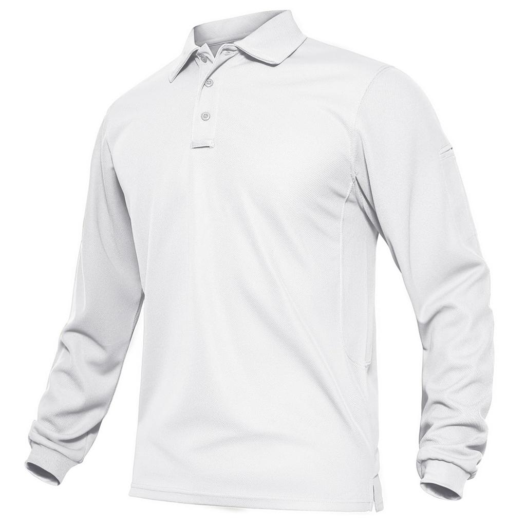 TACVASEN Long Sleeve Polo Plus Size XL Men's Shirt, Outdoor/Golf Wear, Casual, Size, Simple, Fashionable, Lightweight, White,
