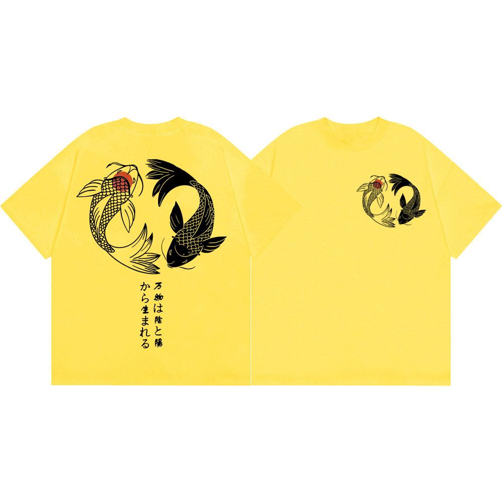 Japanese Koi Fish Graphic T Shirts Unisex Unisex Fashion Vintage Short Sleeve Tshirts Summer Casual Loose Cotton Tshirt Streetwear