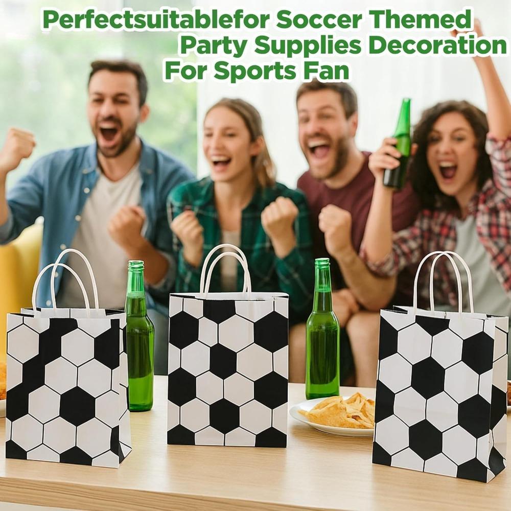 24pcs Soccer Party Favor Bags Paper Soccer Gift Bags Treat Bag with Handle Football Sports Themed Gift Snack Bag Soccer Theme Bags