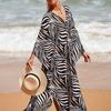 Women's Fashion Vacation Summer Spring Zebra Print Long Sleeve V-Neck Casual Dresses