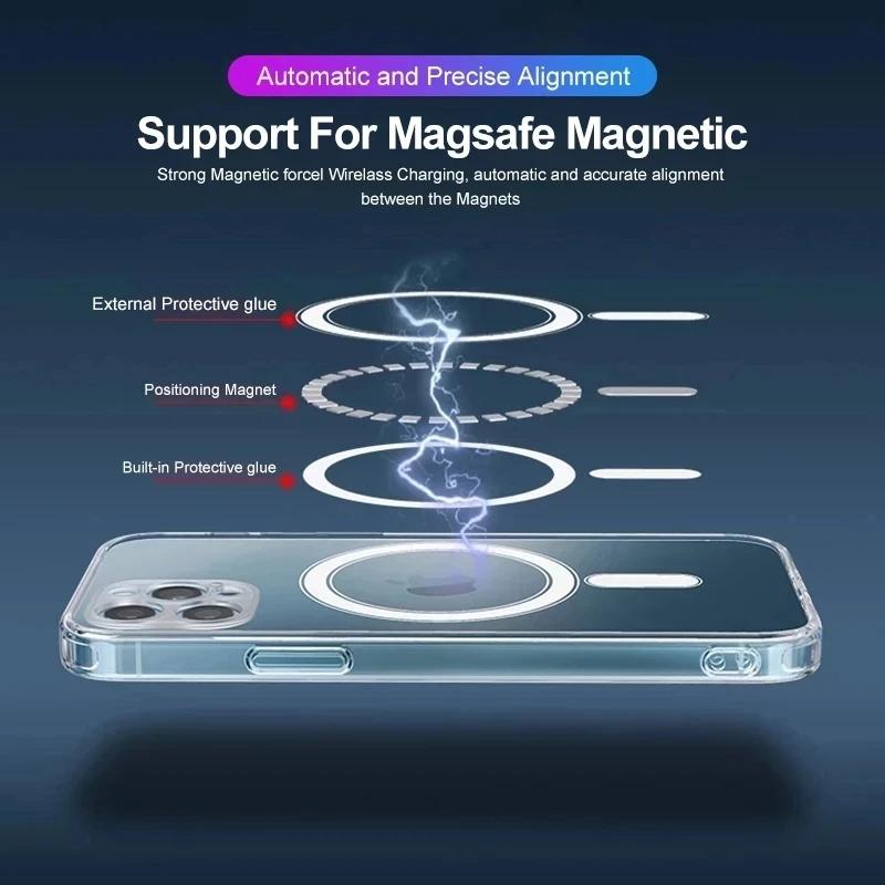 Clear Hard Armor Protect Shockproof Phone Case For iPhone 16 15 14 13 12 11 Pro Max Plus Magsafe Magnetic Wireless Charge Cover