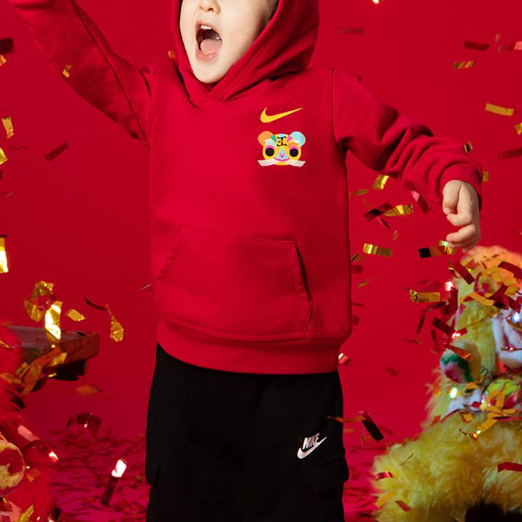 Nike Kids Tiger Head Logo Print Hooded Sweatshirt Kids sweatshirt Red DR9699-687