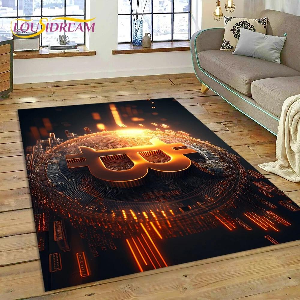 Bitcoin 3D Virtual Currency NFT Area Rug Carpet for Bedroom Living Room Home Sofa Decoration,Children Game Large Decor Floor Mat