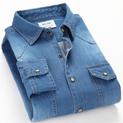 Camicie di jeans in cotone da uomo Camicia blu jeans casual da uomo a maniche lunghe