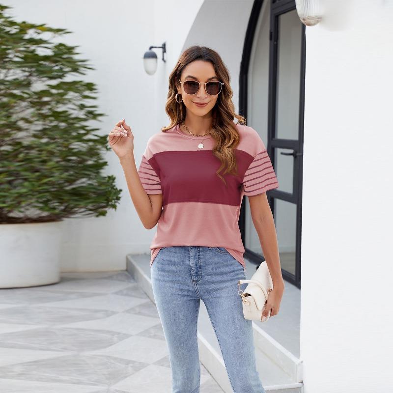 

Женская весна-лето New Collision полосатая трикотажная рубашка Топ Тонкая модная футболка XXL розовый