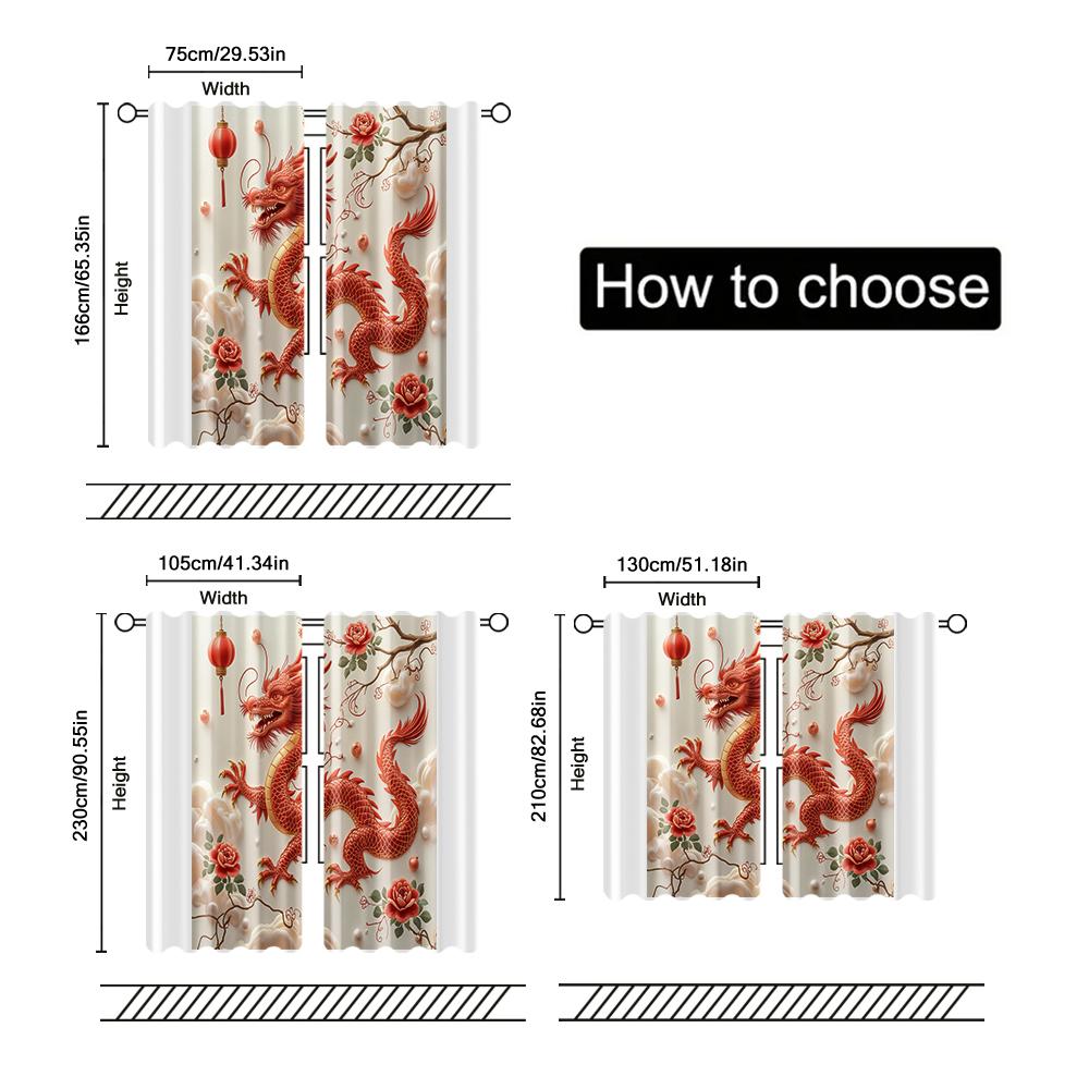 Set Of 2 Filtering Curtains Excluding Rods Non Movable Without Batteries Chinese Dragon Use Bedrooms Living Curtain Polyester Ideal For Bedroom