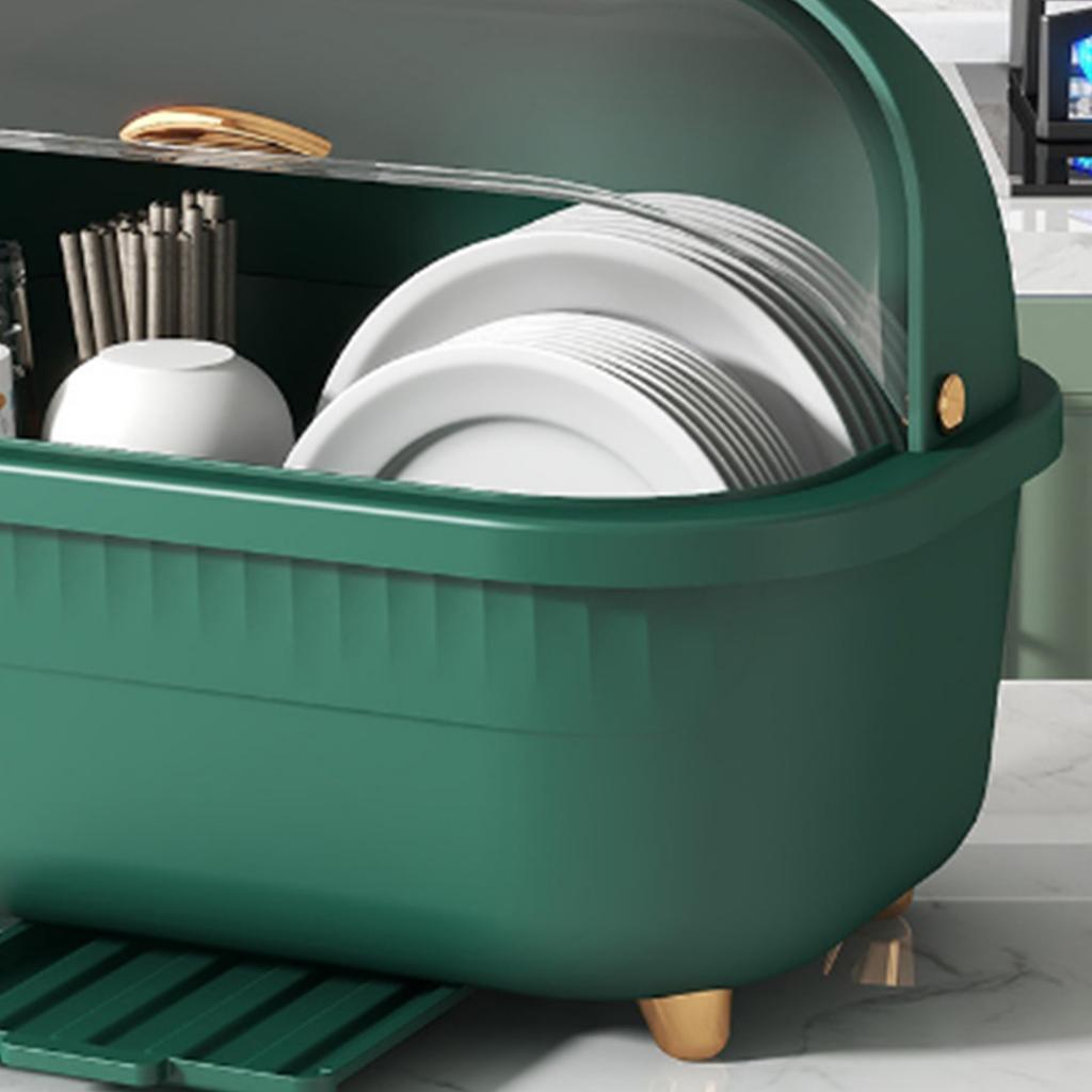 Dish Drying Box Multifunctional Space Saving Dish Drainer with Lid Cover for Kitchen Accessories Green M