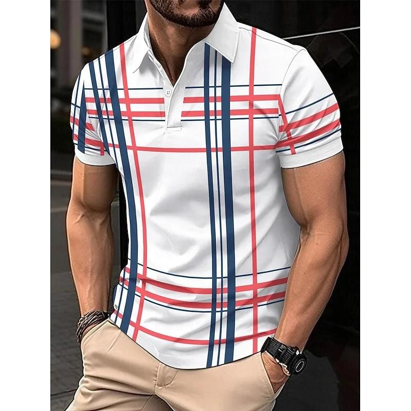 Stylish Plaid Short Sleeve Polo Shirt, Ideal for Daily Casual Outfits.