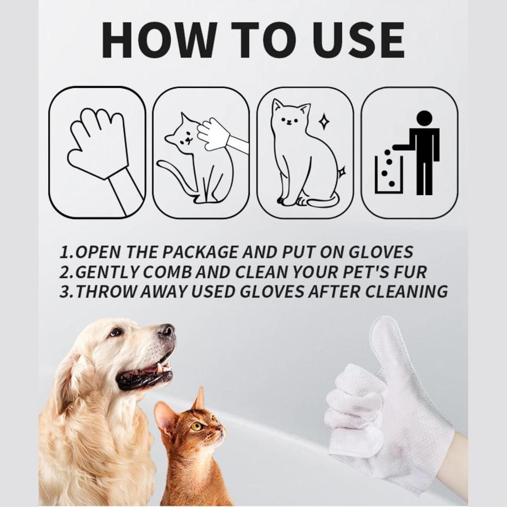 Pet Glove Wipes – 6 PCS Cleaning Gloves for Dogs & Cats, Grooming Wipes for Fur, Face, Ears, Eyes, and Paws, No-Rinse