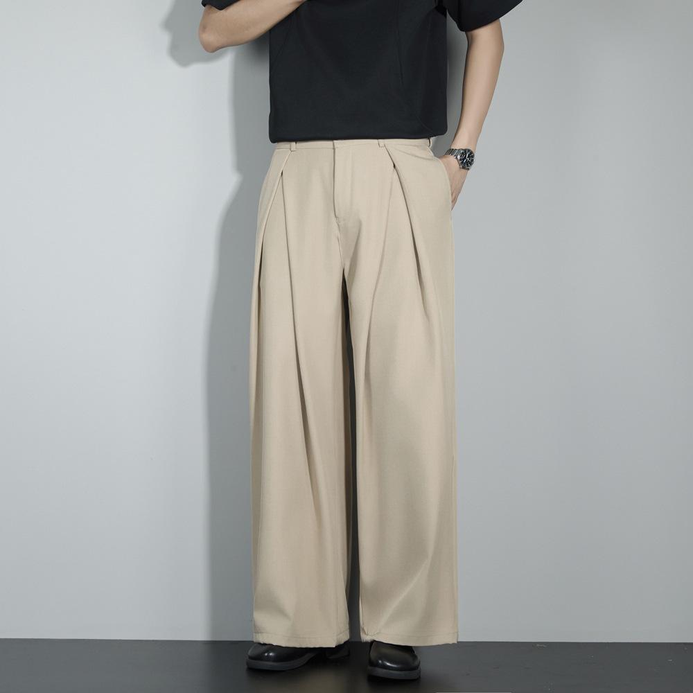 Summer New Three-dimensional Pleated Wide-leg Loose Suit Pants Men's Silhouette Non-ironing Casual Straight Trousers Men