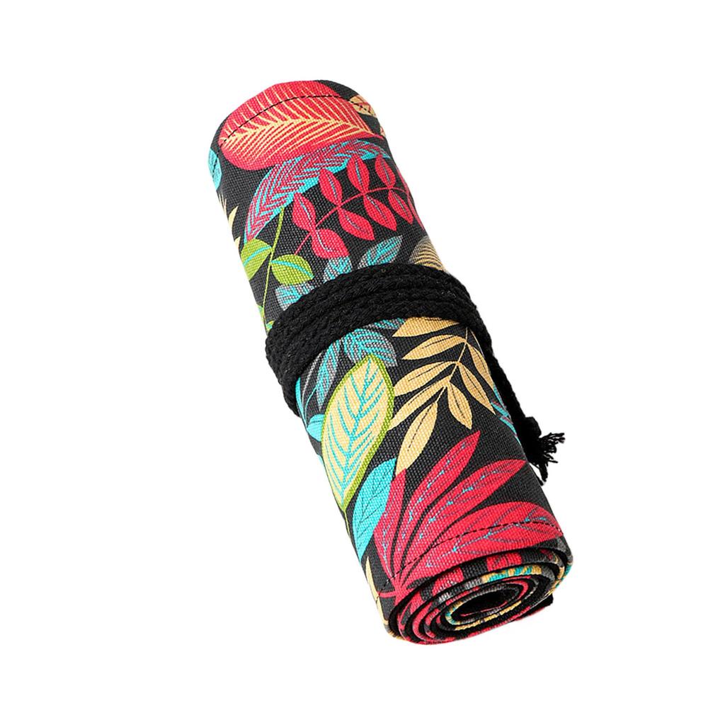 12/24/36/48/72 Hål Rullande Pennfodral Lövtryck Pennförvaringsväska Pennor Rulle Canvas Pennorganisatörsväska