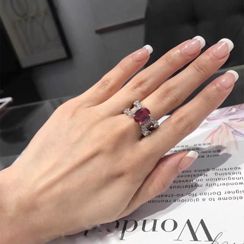 European-American Style Red Zirconia Open Ring for Women - High-End Fashion and Unique Design
