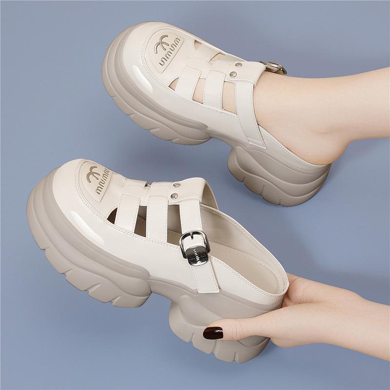 Genuine Leather Heightened Platform Toe Toe Roman Sandals Women's New Summer Temperament Hollow Breathable Versatile Shoes Platform Sole