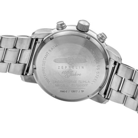 ZEPPELIN Mens Watch 100th Anniversary Series 7680-MB2 Quartz 5 Atmospheres Water Resistant Mineral Glass Gray Dial Stainless Steel