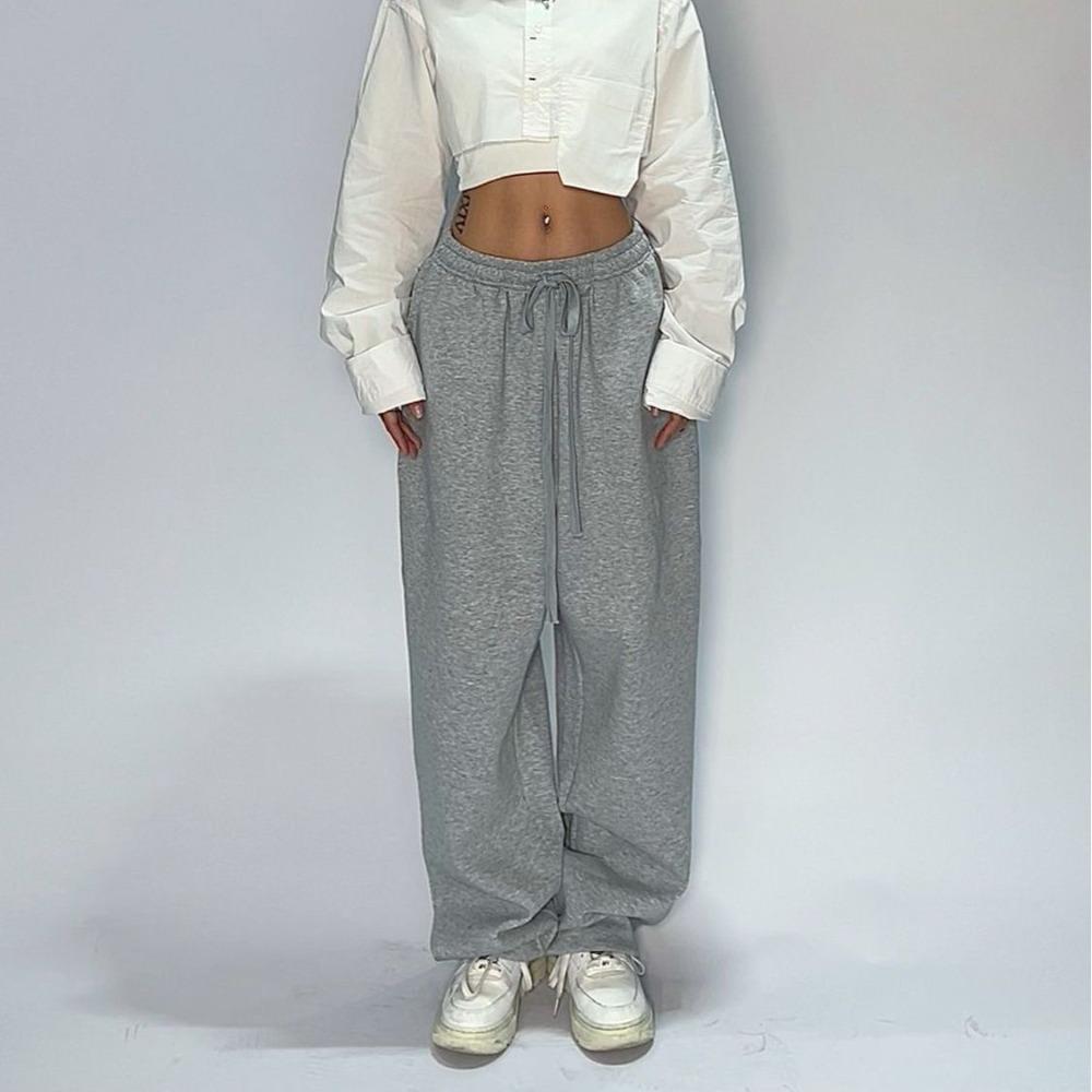 

American Hot Girl Casual Pants, Summer New Solid Color Trendy Loose Joggers, Simple Versatile Streetwear Hip Hop Dance Sports Trousers S темно-сірий