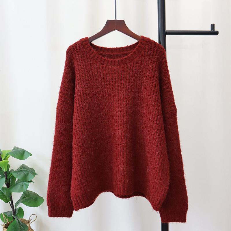 

Осень и зима новый свободный и тонкий мягкий восковой свитер с круглым вырезом пуловер ленивый ветер вязаный свитер топ женский one size fits all красный