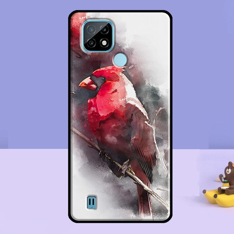 Cardinal Red Bird Case For Realme 13 10 11 12 14 Pro Plus C75 C67 C61 C55 C53 C51 C35 C21Y C25S GT 7 Pro 6 6T