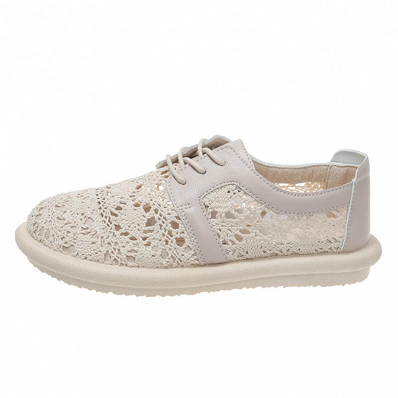 Fashion Flat toe women's sandals with mesh casual comfortable simple breathable lace up low cut hollowed out single women's shoes