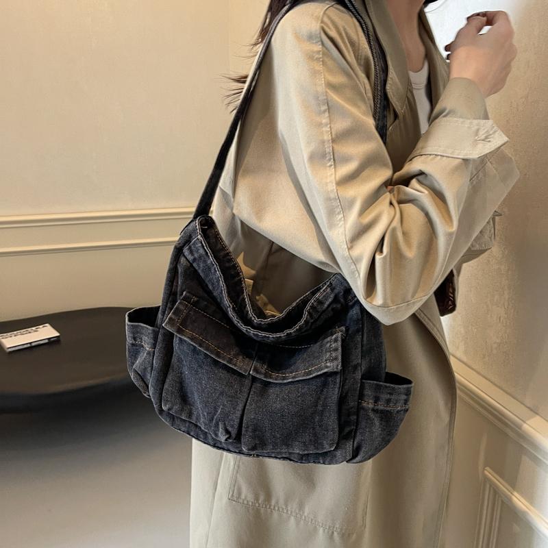 Women's Large Capacity Commuter Tote Bag Denim Shoulder Crossbody Bag