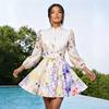 Neues einreihiges Damenkleid mit Gürtel und romantischem Blumenprint im französischen Stil