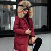 Winter Women Cotton Jacket with Furry Hood Neck Protection Pockets Mid Length Zipper Closure Padded Coat Solid Color Windproof Outwear Parka